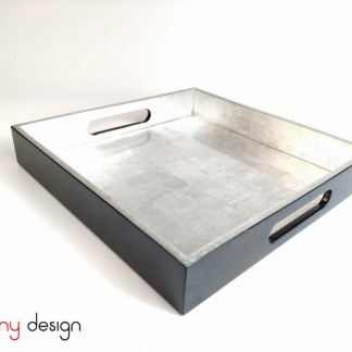 Square lacquer tray with plain silver  25cm